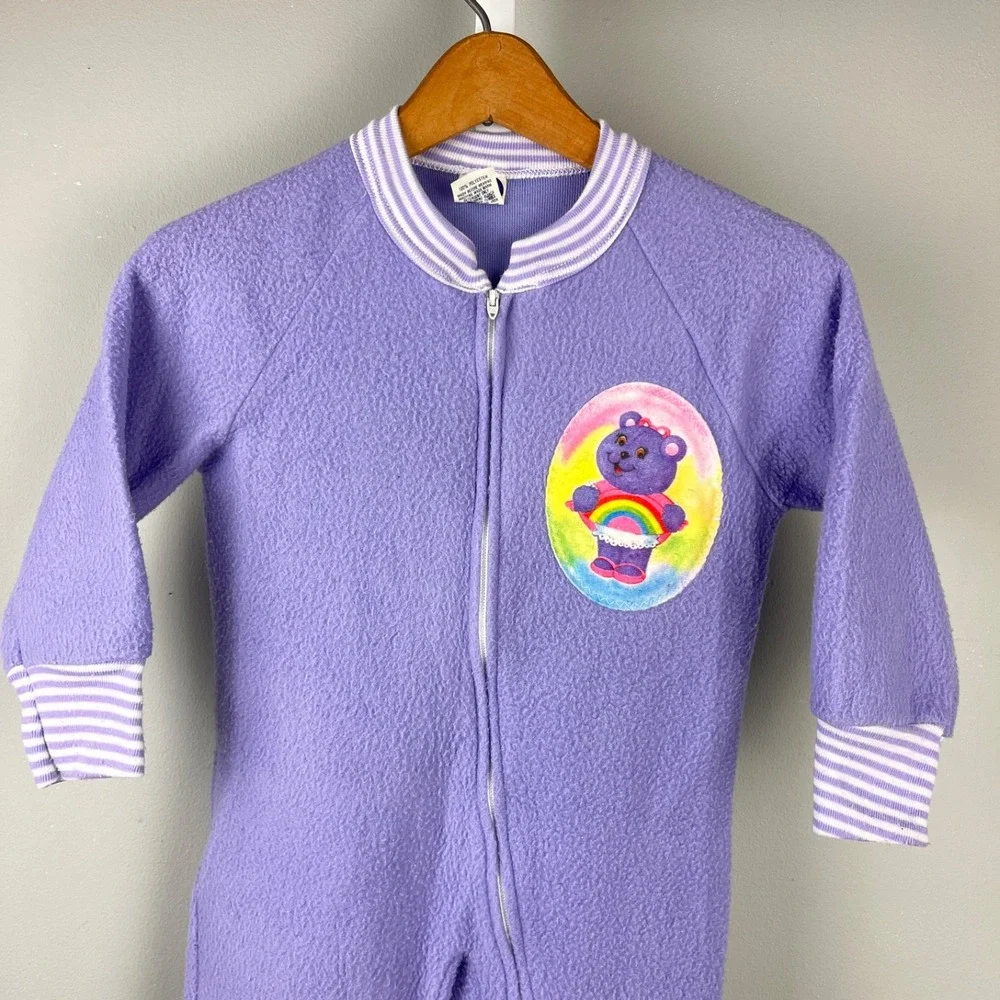 Vintage‎ Dr. Denton Footy Pajamas Girls Size 4 Purple Rainbow Bear One Piece PJs